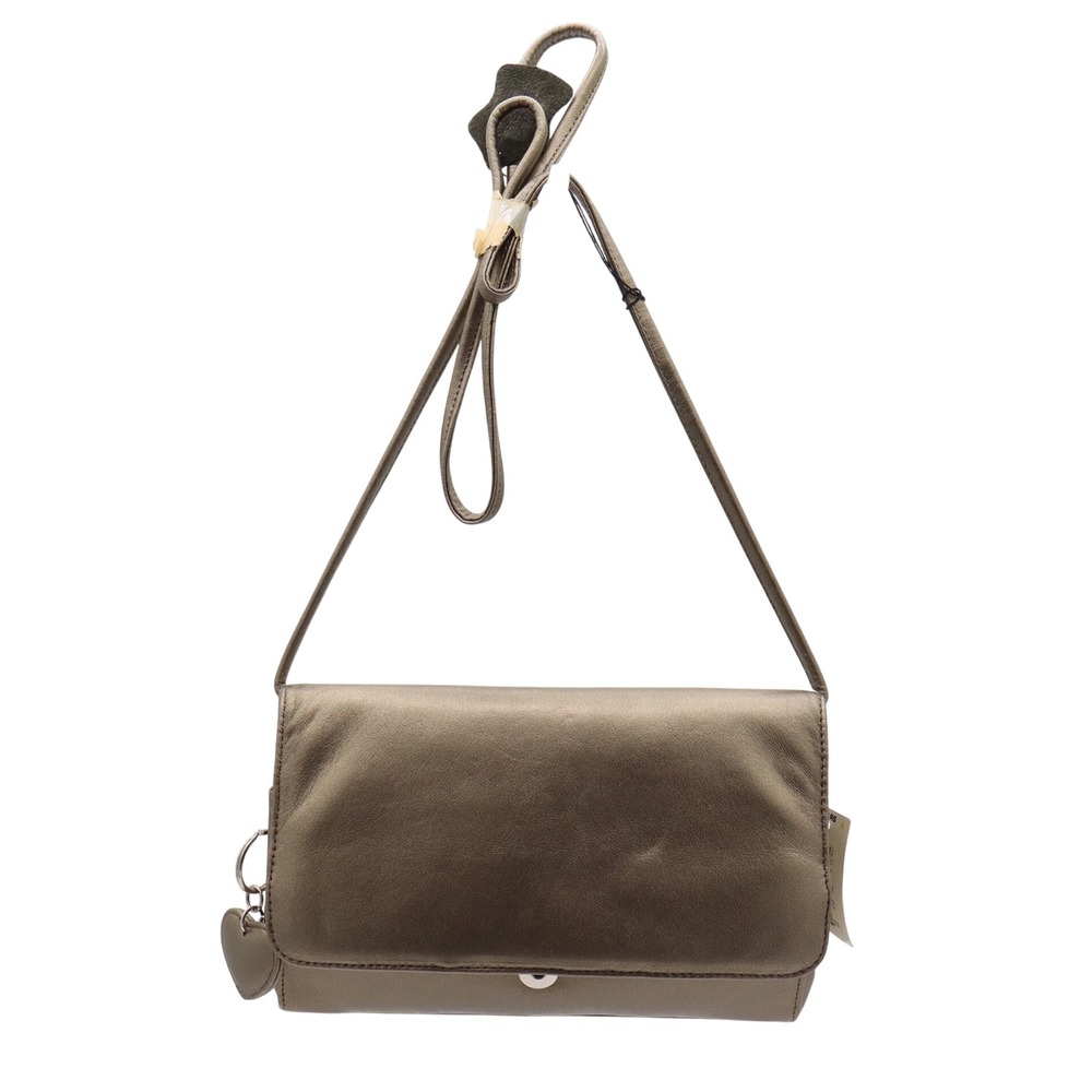 Sears Crossbody Bag Womens OS Bronze Metallic Leather Multi Pocket Heart NWT